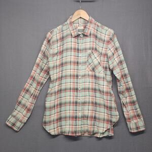 Harlow Womens Flannel Shirt Large Blue Pink Plaid Cotton Blend Pocket Barn Chore